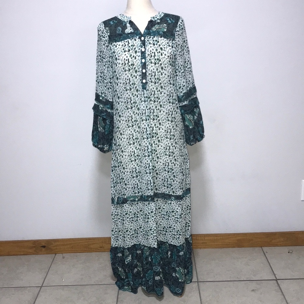 NWT Bohemian Gypsy Floral Maxi Beach Dress Boho festival NFR fall prairie